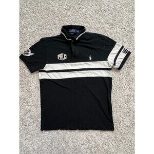 Polo Ralph Lauren PRLC Mens Black Polo Shirt Stripe Logo Casual Size S